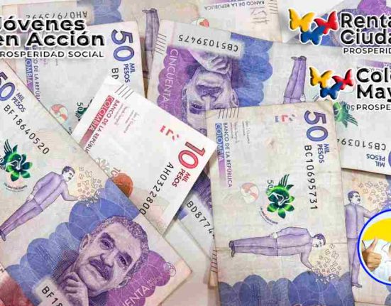 la imagen contiene billetes de denominación de pesos colombianos y los logos de jóvenes en acción, renta ciudadana, Colombia mayor y wintor abc