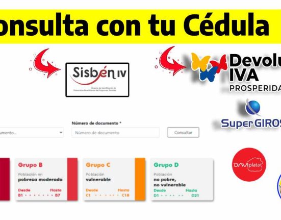 titulo consulta con tu cedula logo Sisbén iv imagen de consulta imagen de grupos de clasificación Sisbén iv iv logo devolución IVA logo SuperGiros logo Daviplata logo wintor abc Link de Consulta 2024 de la Devolución del IVA para Plataformas