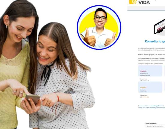 Dos mujeres contentas revisando el celular, logo de Wintor ABC, una imagen de la plataforma de el Sisbén IV.