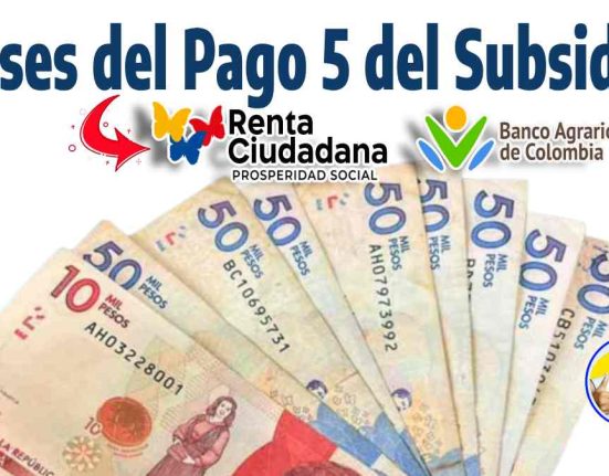 imagen con titulo fases del pago 5 del subsidio logos de renta ciudadana y el banco agrario, ocho billetes de cincuenta mil y uno de diez mil pesos colombianos, logo de wintor abc