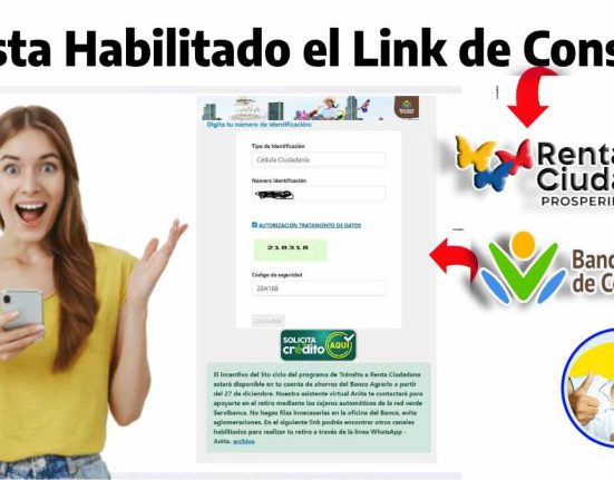 esta imagen contiene en el titulo la palabra ya esta habilitado el link de consulta, una foto de una muchacha con un celular en la mano cara de felicidad , un capture de la plataforma virtual del banco con el resultado de la consulta, los logos de renta ciudadana, banco agrario y Wintor ABC