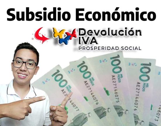 la imagen contiene las palabras subsidio económico, el logo de devolución IVA, la foto de wintor abc señalando cinco billetes de cien mil pesos colombianos