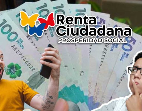 Contiene la cara de Wintor ABC, un hombre emocionado mirando el celular, pesos colombianos y el logo de la Renta Ciudadana 2024: Consulta tus Montos, Sisben A - B