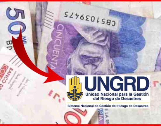 Contiene pesos Colombianos, una flecha y el logo de la UNGRD sobre los ¿Nuevos Listados 2024 de Ayudas Económicas? ¡500 mil Pesos Colombianos