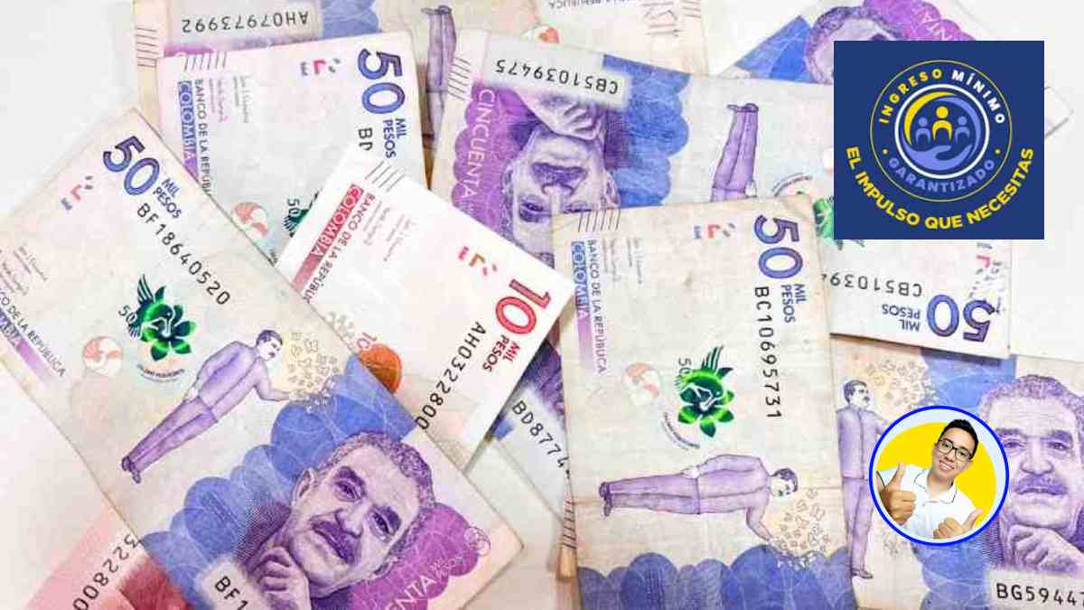 la imagen contiene una foto en billetes de denominación en pesos colombianos, un logo de ingreso mínimo garantizado y el logo de Wintor ABC Transferencias Más Bien-Estar