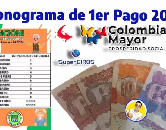 imagen de una publicación de una alcaldía Cronograma logotipos de colombia mayor, supergiros, ochenta mil pesos colombianos y el logo de Wintor ABC.