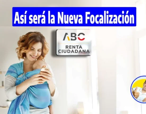 una mujer con hijo en brazos viendo el celular, el logotipo nuevo de el ABC renta ciudadana y Wintor ABC