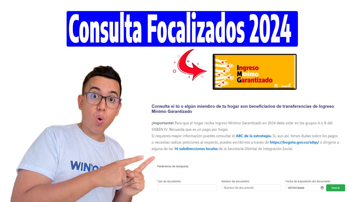 Consulta Focalizados 2024, foto de Wintor ABC, logo de Ingreso Mínimo Garantizado, formulario de consulta.