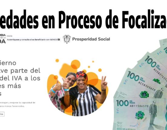 Novedades en Proceso de Focalización, índex de la pagina oficial de la Devolución de IVA, cinco billetes de cien mil pesos colombianos.