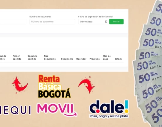 Imagen de formulario de consultar la renta básica Bogotá y billeteras y dinero colombiano.